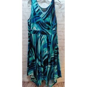Avenue maxi sun dress sleevless 18-20 blue green elastic waist sleeveless
